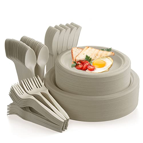 250Pcs Disposable Paper Plates Set with Cutlery