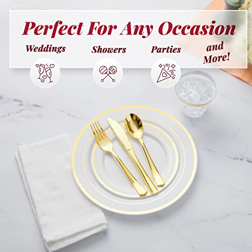 600-Piece Gold Plastic Dinnerware Set (100 Guests)for Party