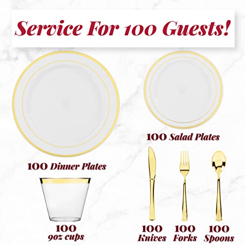 600-Piece Gold Plastic Dinnerware Set (100 Guests)for Party