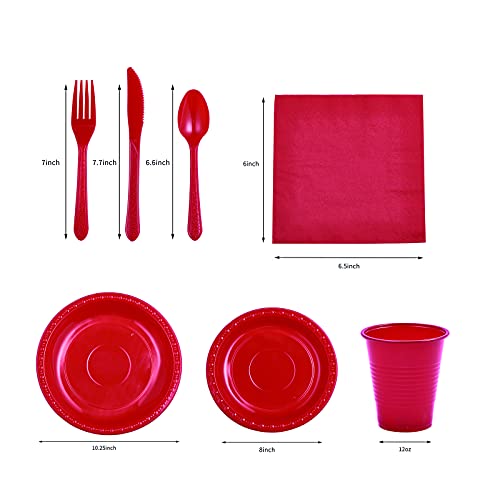 175 PCS Red Plastic Dinnerware Set