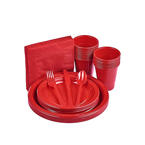 175 PCS Red Plastic Dinnerware Set