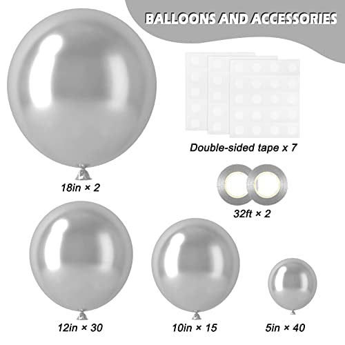 87pcs Silver Latex Balloons Different Sizes 18 12 10 5 Inch Metallic Silver