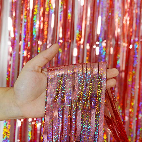 Foil Fringe Backdrop, 2 Pack 3.2 ft x 8.2 ft Tinsel Foil Fringe Curtains