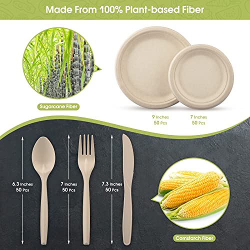 250Pcs Disposable Paper Plates Set with Cutlery