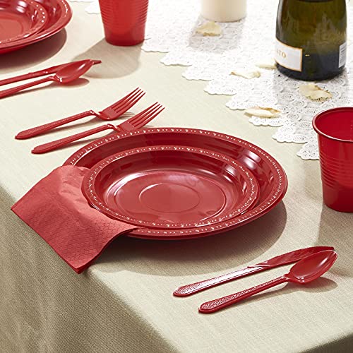 175 PCS Red Plastic Dinnerware Set