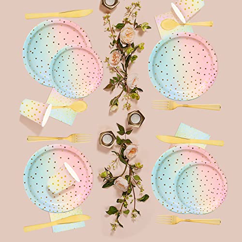 Pastel Rainbow Party Plates Disposable Tableware Set