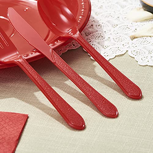 175 PCS Red Plastic Dinnerware Set