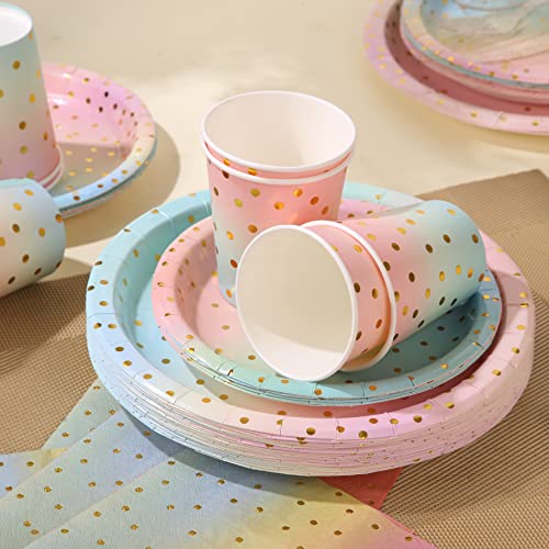 Pastel Rainbow Party Plates Disposable Tableware Set