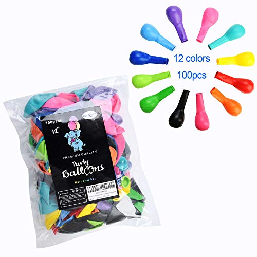 100 PCS  12 Inches Premium Assorted Colorful Strong Latex Balloons