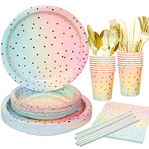 Pastel Rainbow Party Plates Disposable Tableware Set