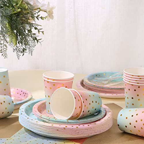 Pastel Rainbow Party Plates Disposable Tableware Set