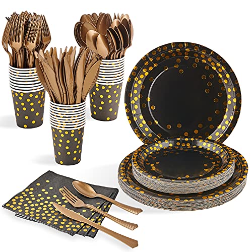 210 Piece Golden Dot Disposable Party Dinnerware Set 30 Guest