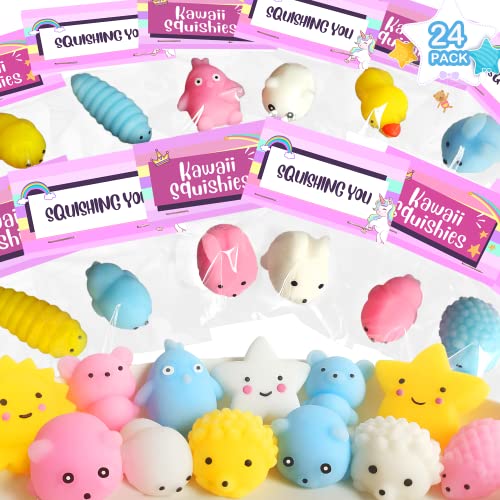 Mini Bulk Kawaii Mochi Squishy Toys (24Pack), Party Favors for Kids