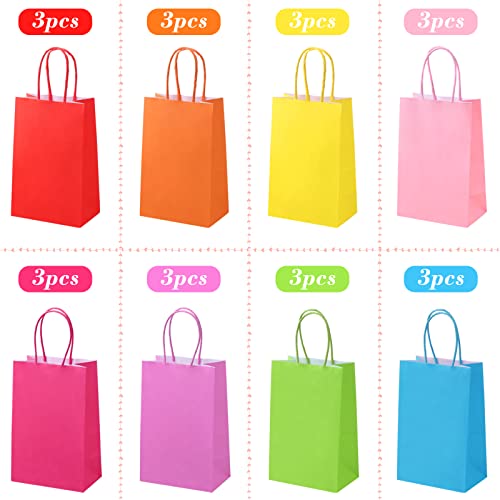 24pcs Party Favor Bags Bulk, 8 Colors Goodie Bags with Handles for Party Supplies and Gifts