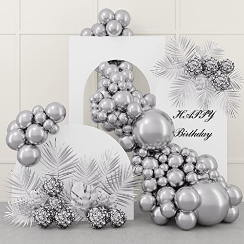 87pcs Silver Latex Balloons Different Sizes 18 12 10 5 Inch Metallic Silver