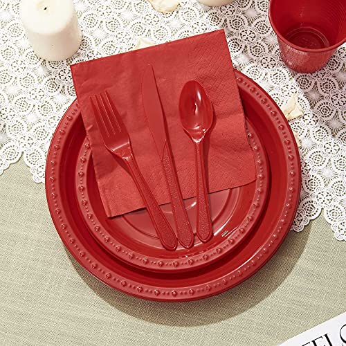 175 PCS Red Plastic Dinnerware Set