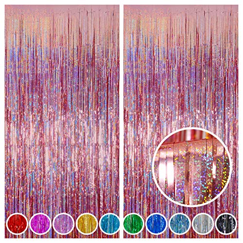 Foil Fringe Backdrop, 2 Pack 3.2 ft x 8.2 ft Tinsel Foil Fringe Curtains