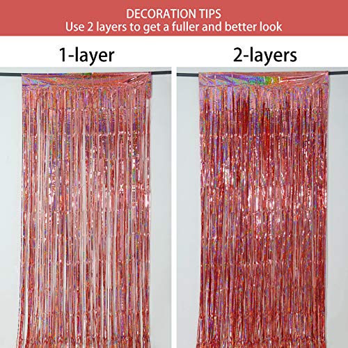 Foil Fringe Backdrop, 2 Pack 3.2 ft x 8.2 ft Tinsel Foil Fringe Curtains