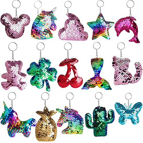 15 Pcs Flip Sequin Keychain